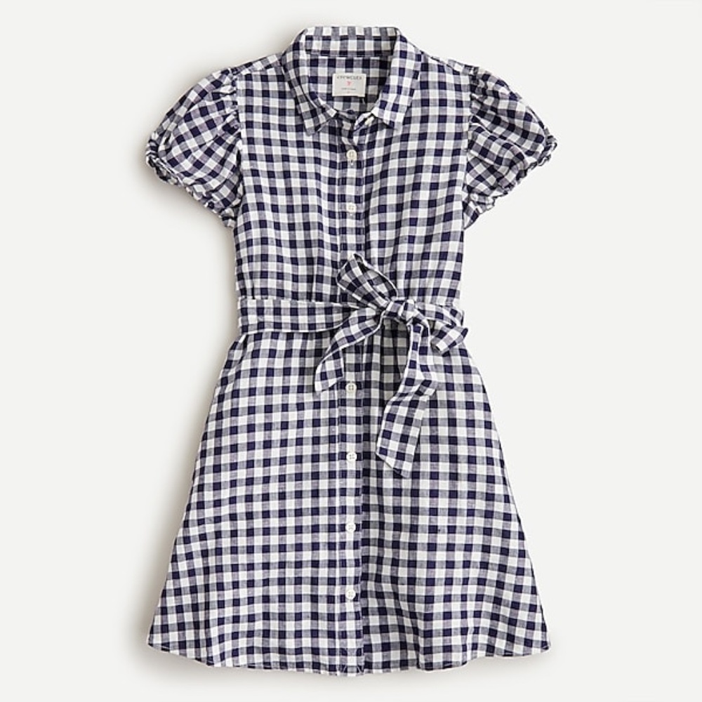 JCrew CrewCuts Girls' linen puff-sleeve shirtdress in gingham